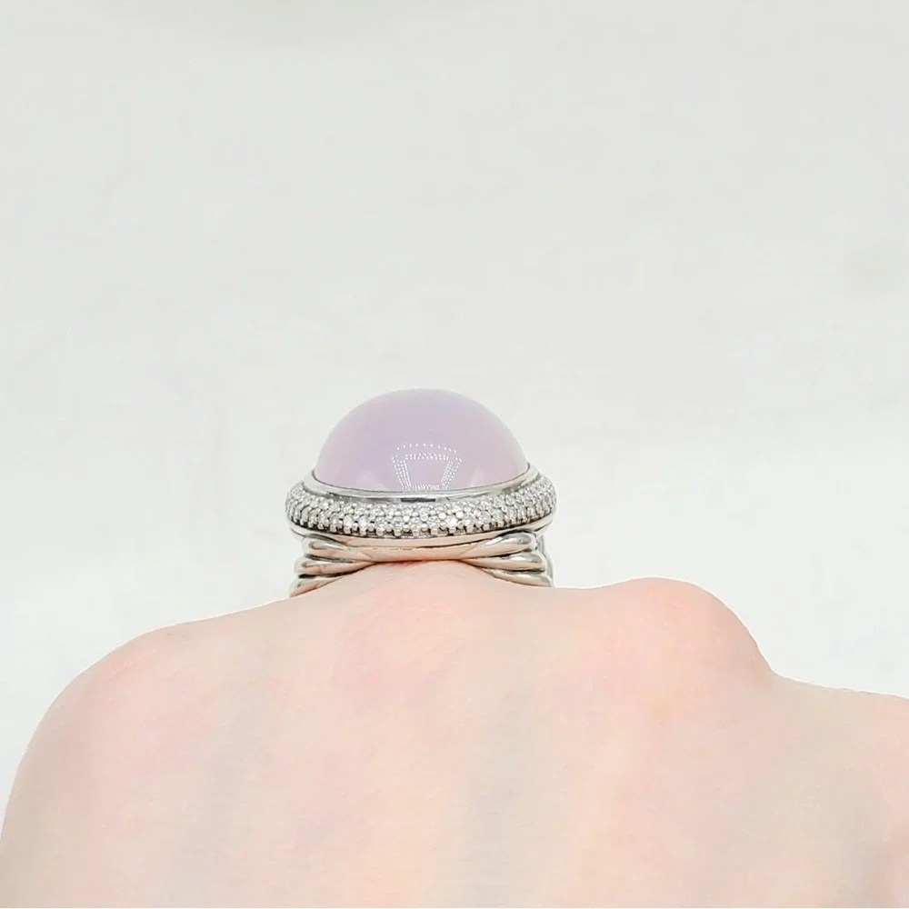 David Yurman Signature Oval Ring With Lavender Moonstone And Diamonds - Picture 11 of 15